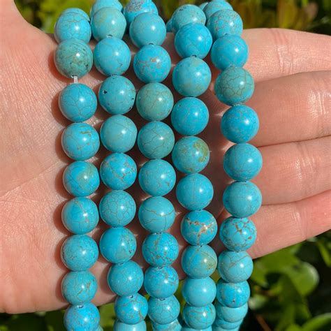 Blue Turquoise Beads Round Natural Gemstone Loose Beads Sold By