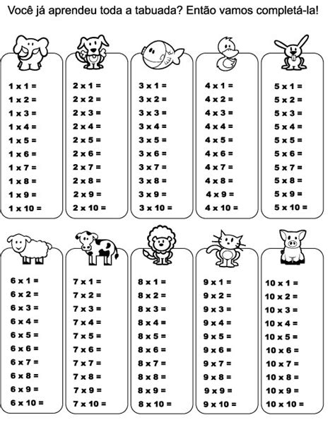 Tabuada de Multiplicação para Completar e Imprimir Max Dicas