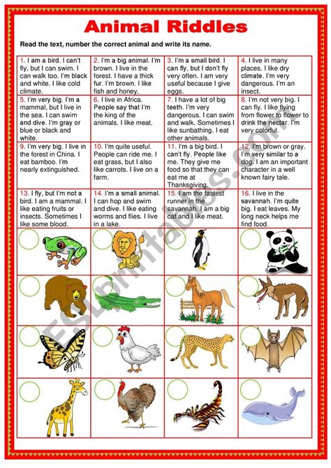 Animal riddles - ESL worksheet by s.lefevre