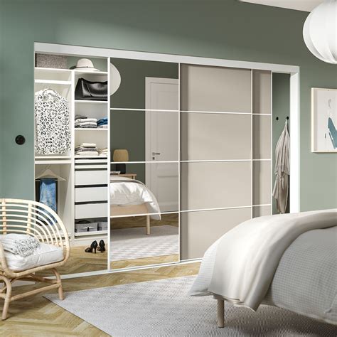 Paxskytta Walk In Wardrobe With Sliding Doors White Mehamnaulibeige Mirror Glass 251x115x205