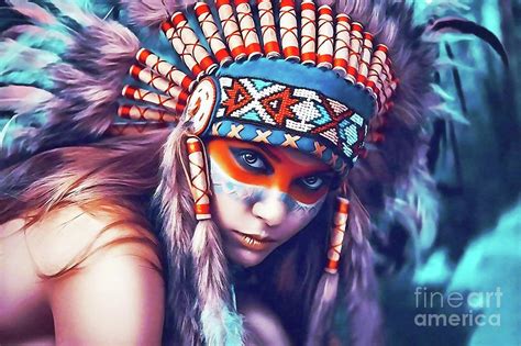 Native American Girl Watercolor Oily Digital Art By Trindira A