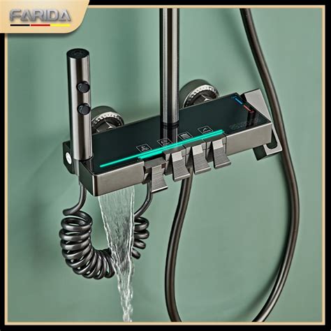 Farida Gun Ash In Shower Set For Bathroom Hot And Cold Shower Set With Faucet Bathroom Shower