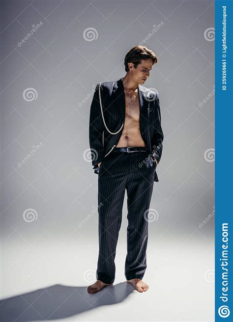 Full Length Of Brunette Man With Stock Image Image Of Posing