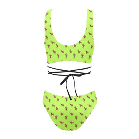 Kawaii Cute Deer Green Cross String Bikini Set Model S ID D