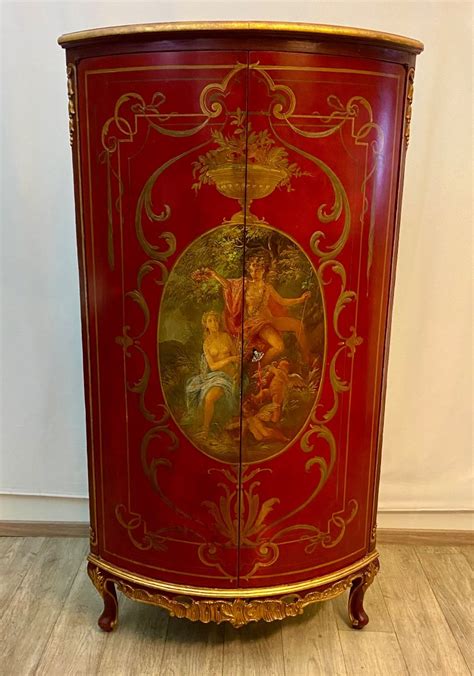 Proantic Dark Red Italian Corner Baroque Style Corner Cabinet