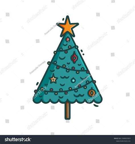 Cartoon Christmas Tree Festive Ornaments Vector Stock Vector (Royalty Free) 2184457653 ...