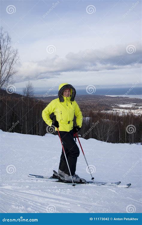 Skier on mountainside stock photo. Image of cheerful - 11173042