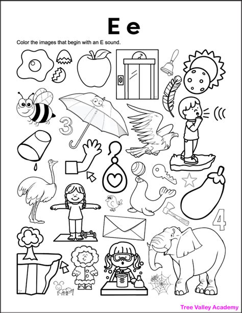 Letter E Sound Worksheets Tree Valley Academy