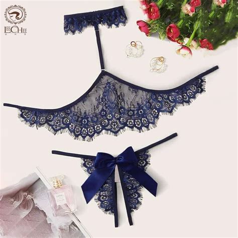 Leechee Womens Underwear Set Lace Erotic Lingerie Sensual Big Bow