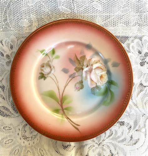 Antique Victoria Austria Plate Hand Painted White Roses Gold Filigree