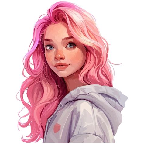 Vector De Dibujos Animados Chica Linda Con El Cabello Rosa Vector Premium