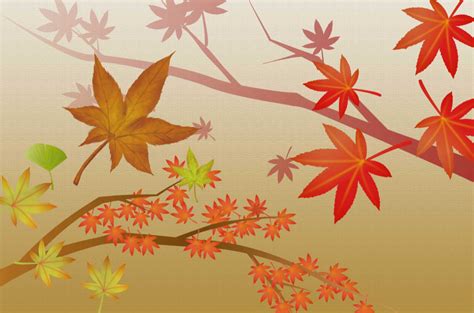 紅葉もみじのイラスト：赤茶、黄、黄緑、茶色など色取り取りの色彩で描くもみじの葉っぱの無料イラスト素材！秋の自然の茶色くなる紅葉を想像。季節