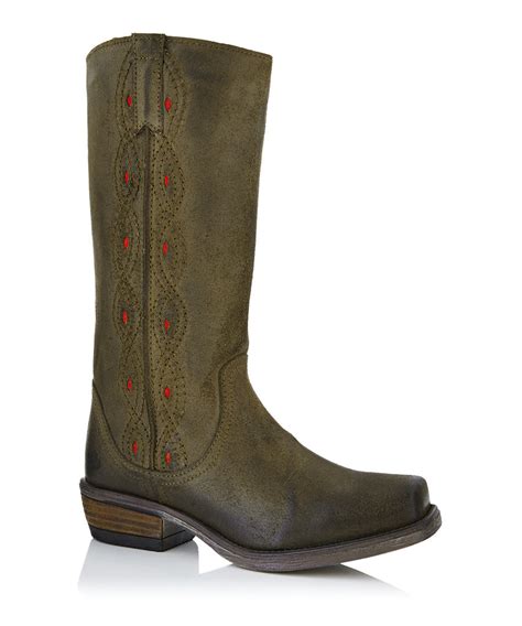 Bullboxer Olive Green Leather Cowboy Boots Designer Footwear Sale