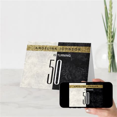 Modern Glitter Gold Black And White 50th Birthday Invitation Zazzle