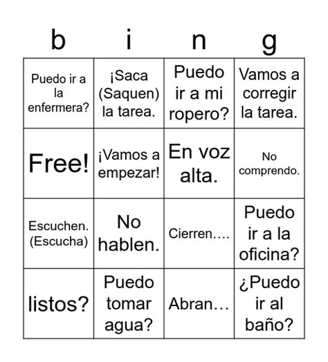 Los Mandatos De La Clase Bingo Card