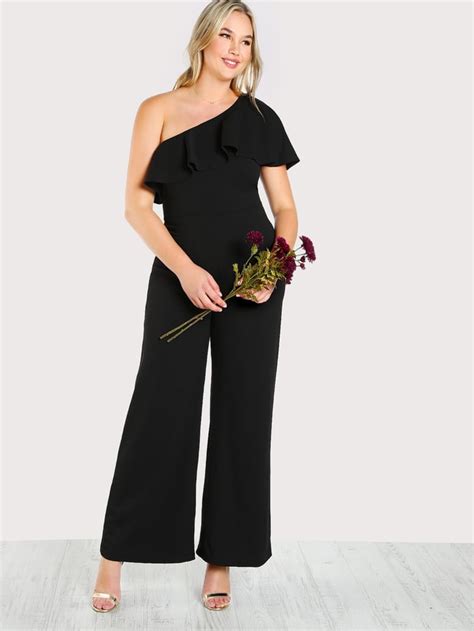 Shein One Shoulder Ruffle Palazzo Jumpsuit Plus Size Jumpsuits