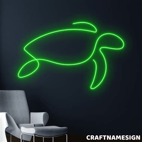 Craftnamesign Turtle Line Art Neon Sign Minimalist Wall Art Living