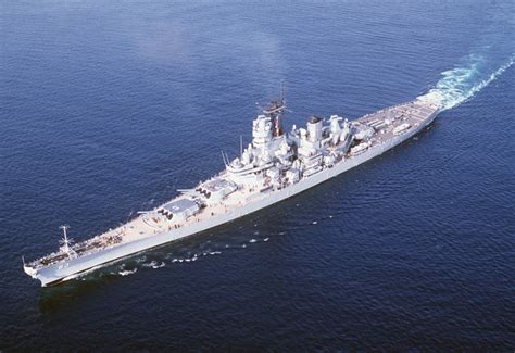 An Elevated Port Bow View Of The Battleship Uss Missouri Bb 63 Underway During An Around The