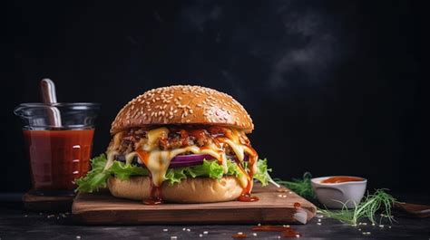 Premium AI Image Delicious Burger Delight Juicy Patty Melted Cheese