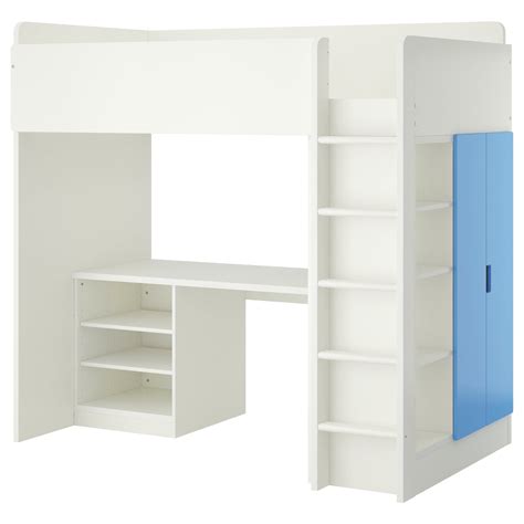 STUVA Loft Bed Combo W 2 Shelves 2 Doors White Blue 207x99x193 Cm IKEA