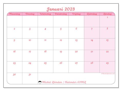 Kalender Januari 2023 Om Af Te Drukken 444MZ Michel Zbinden SR