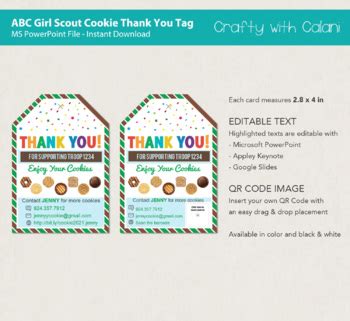 Girl Scout Abc Cookie Thank You Tag Template Editable Text Tpt