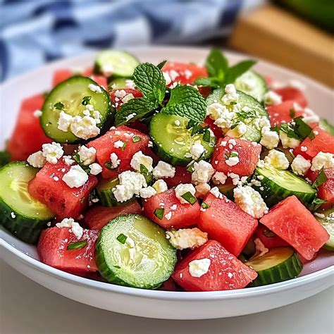watermelon salad  feta mint  cucumber