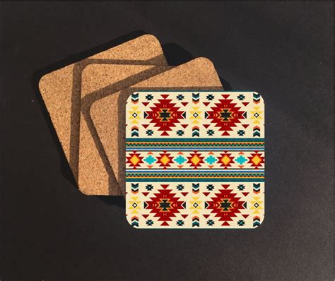 4 Set Of Southwestern Native Drink Coasters Native American Pattern