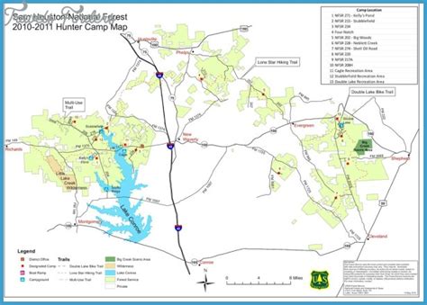 Sam Houston National Forest Hiking Trail Map - TravelsFinders.Com