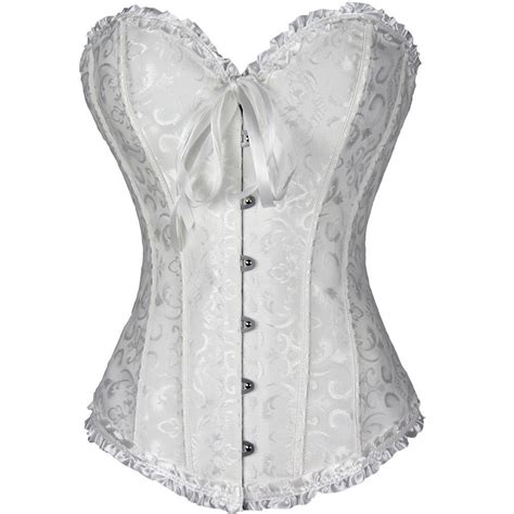 Chcnhac White Corset Lingerie For Women Floral Trim Bustier Tops Satin Boned Lace Shapewear