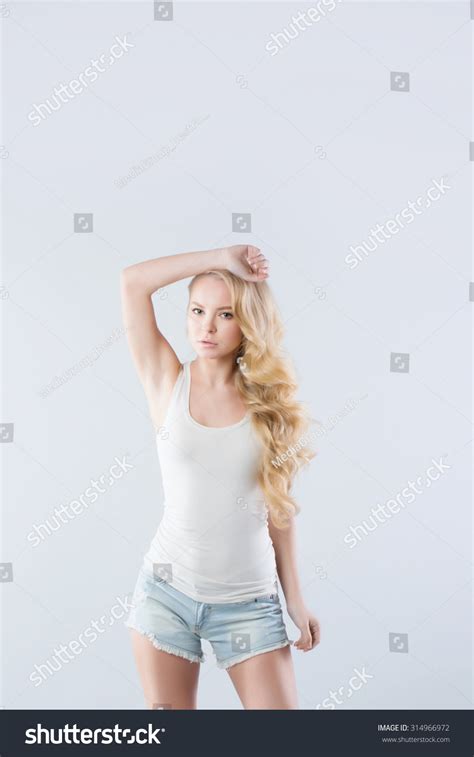 Beautiful Sexual Girl Blonde Short Shorts Stock Photo 314966972 Shutterstock