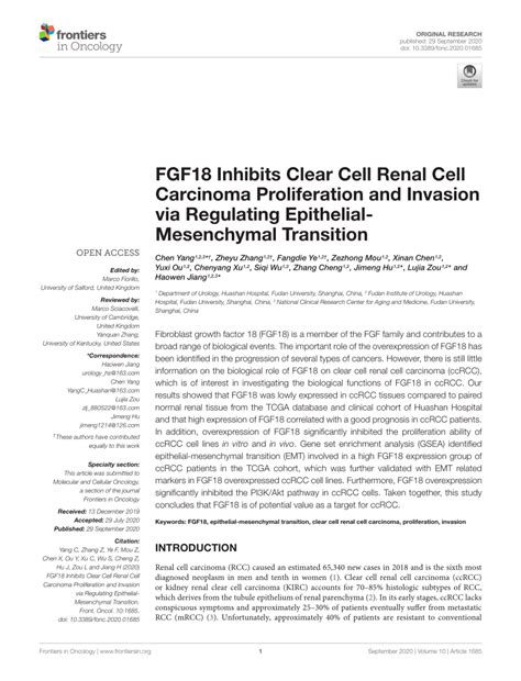 Pdf Fgf18 Inhibits Clear Cell Renal Cell Carcinoma Proliferation And