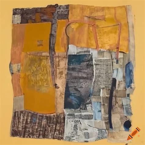 Abstract Mixed Media Artwork With Newspaper And Painted Textile On Craiyon