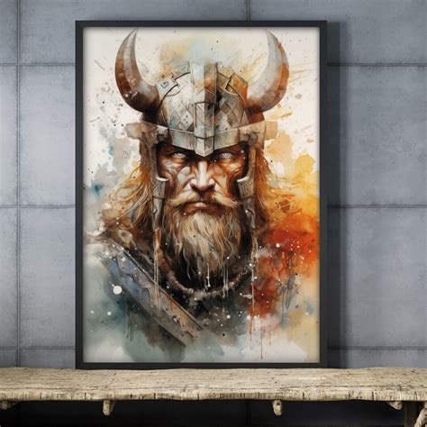 Printable Bearded Viking Wall Art Watercolor Viking Home Decor Viking ...