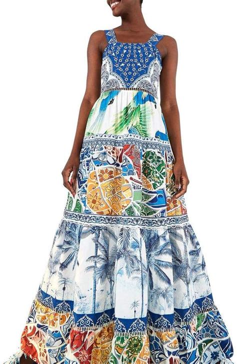 Farm Rio Blue Tile Maxi Dress Maxi Dress Blue Fashion Maxi Tank Dress