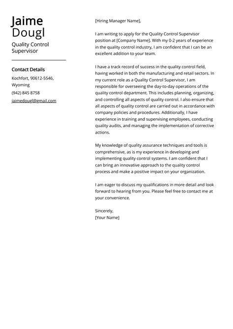 Quality Control Supervisor Cover Letter Examples Template Tips