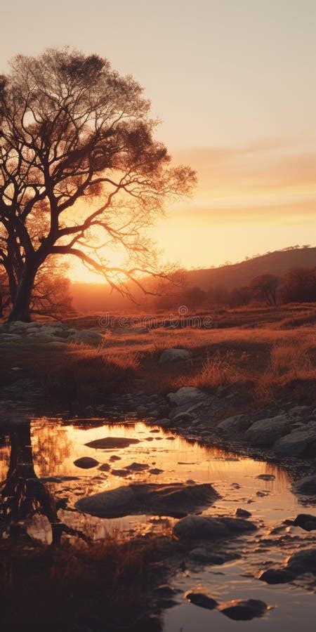 Silhouetted Tree At Sunset Hyper Realistic Water Rendering In Cinema D