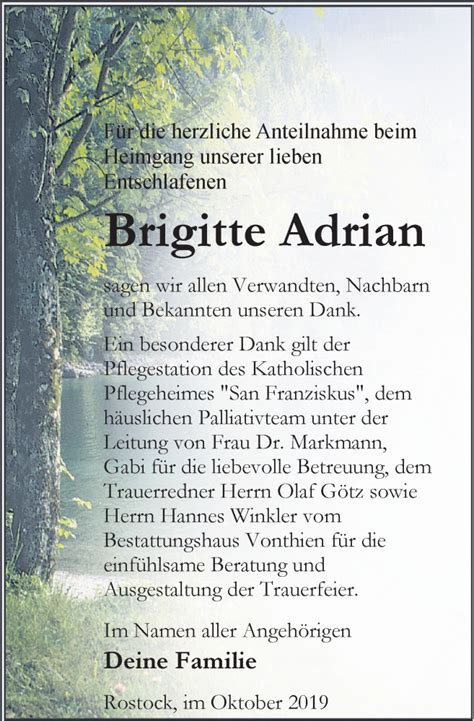 Traueranzeigen Von Brigitte Adrian Trauer Anzeigen De