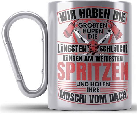 Trendation Feuerwehr Spruch Geschenk Edelstahl Tasse Karabiner