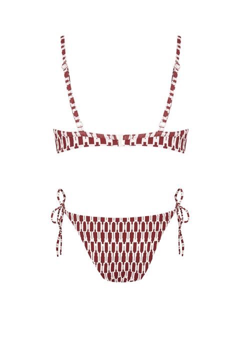 Bikini Balconette Tribe Rojo Y Beige Robin Collection Robin Collection