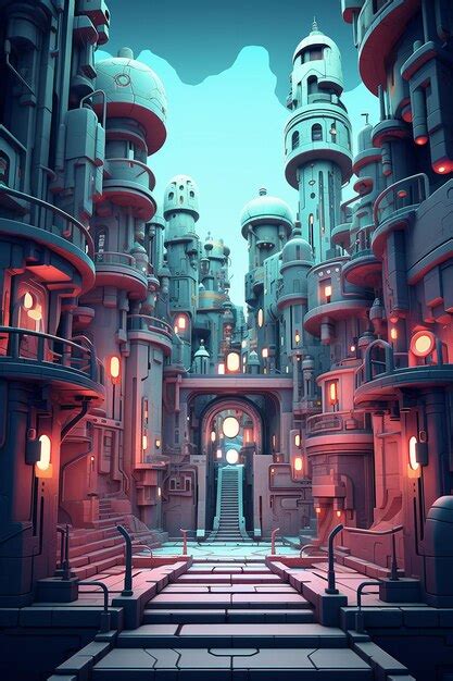 Premium Ai Image Cyberpunk Futuristic Town Square In The Style Of Escher