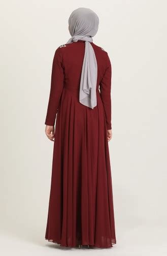 Claret Red Hijab Evening Dress Sefamerve