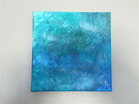 Abstract Original Blue Turquoise Acrylic Painting 8x8 On Canvas By