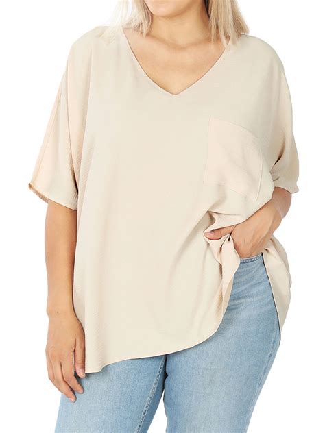 Zenana Women Plus V Neck Woven Airflow Dolman Short Sleeve Blouse Top