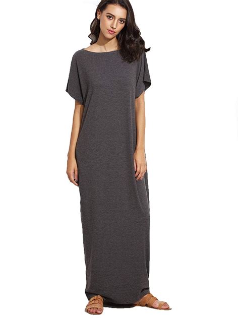 Verdusa Womens Short Sleeve Maxi Dress With Pockets Dark Grey L Robe