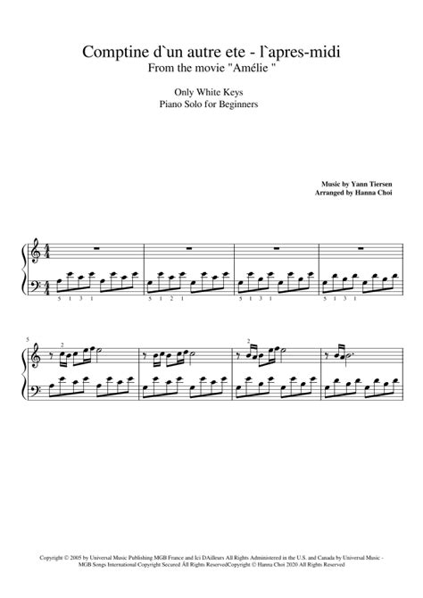 Comptine D un Autre Été L après midi arr Hanna Choi Sheet Music