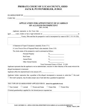 Fillable Online Lucas Co Probate Ct Applicant Represents To The Court