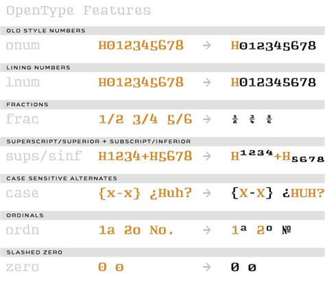 OpenType Features Guide Mota Italic