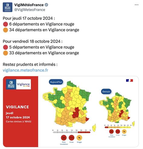 Pluie inondation crues orages Météo France place 34 départements en