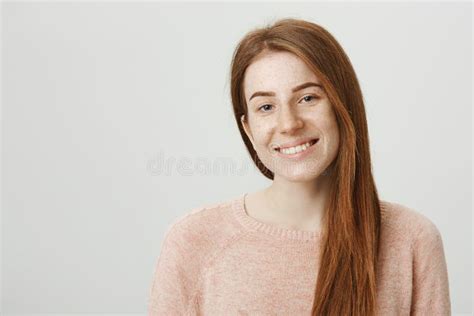 Close Up Portrait Of Charming Redhead Caucasian Young Woman With Cute